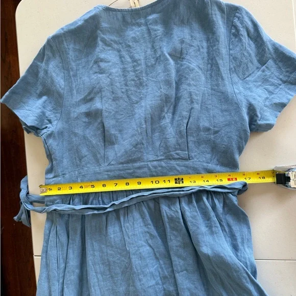 100% Linen Grae Cove Light Blue Wrap Dress - Picture 7 of 12